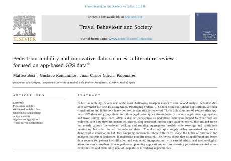Nuevo artículo: Pedestrian mobility and innovative data sources: a literature review focused on app-based GPS data
